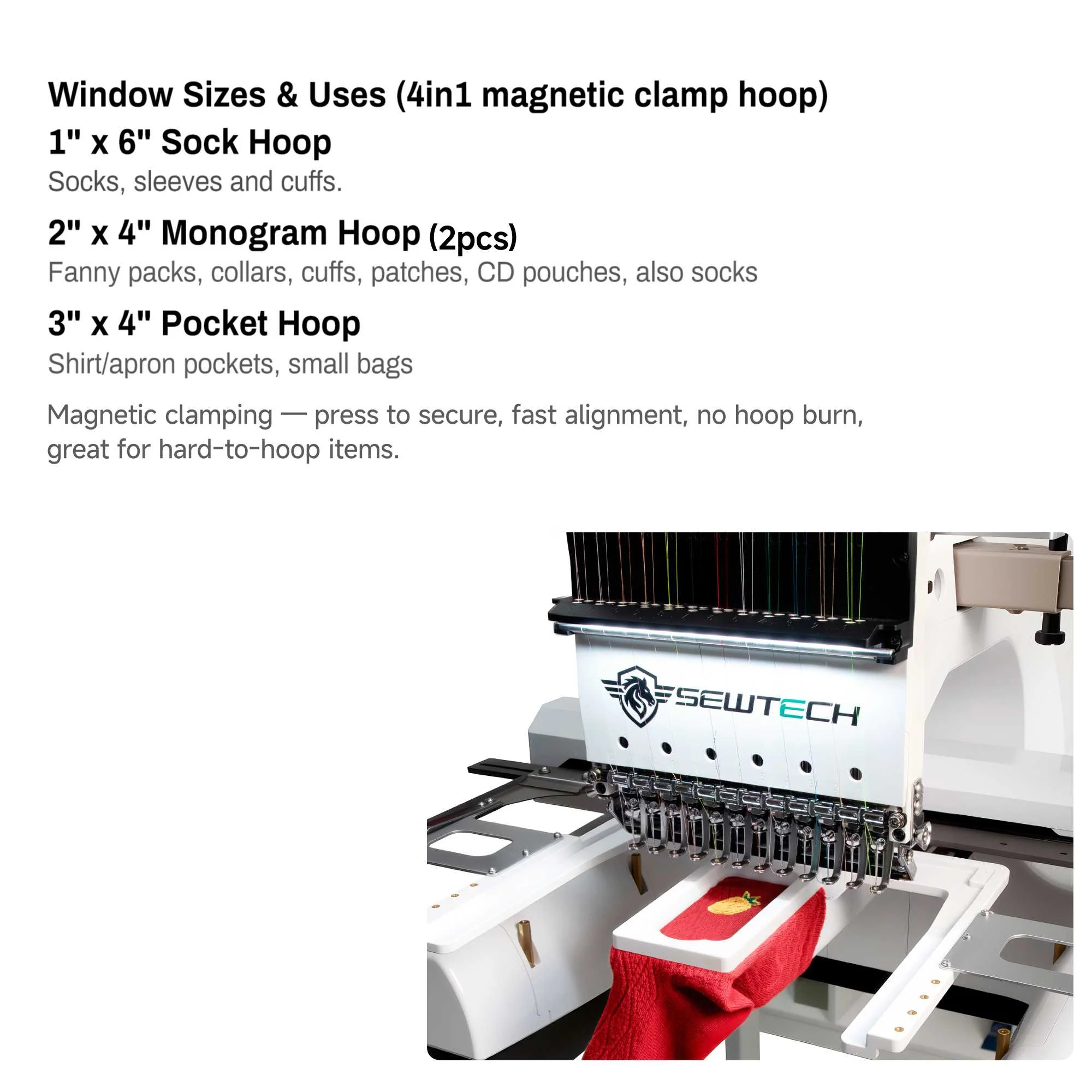 4in1 Magnetic Fast Frame Kit for Rainbow RBE2235-A12 / RBE4060-A12 / RBE4050-B12 / RBE4040-D12 / RBE4045-F12 / RBE4050-H12 Embroidery Machine - Image 8