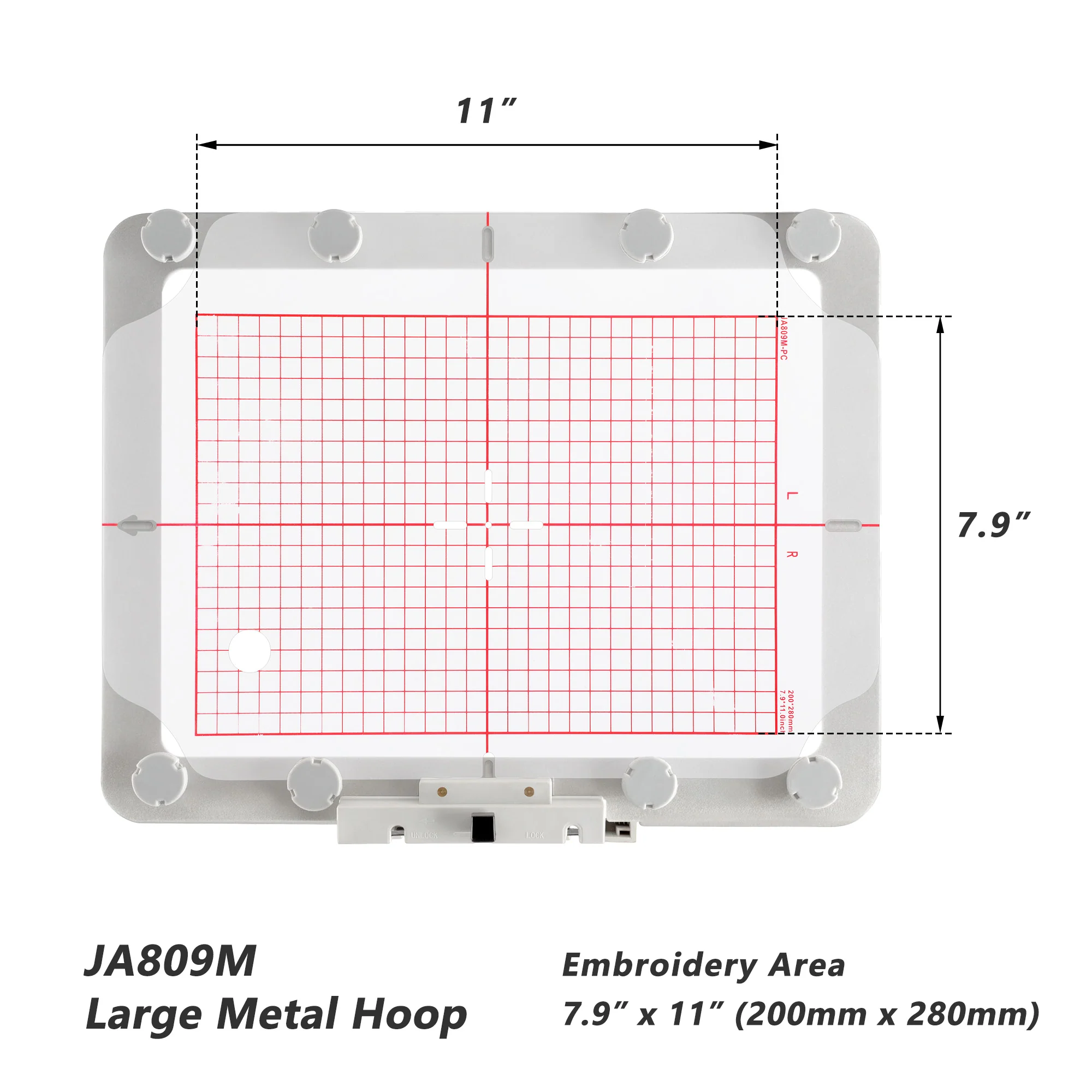 JA809M Magnetic Hoop 200x280mm 7.9x11 inch (Round magnets) for Elna eXpressive 830L Embroidery Machine