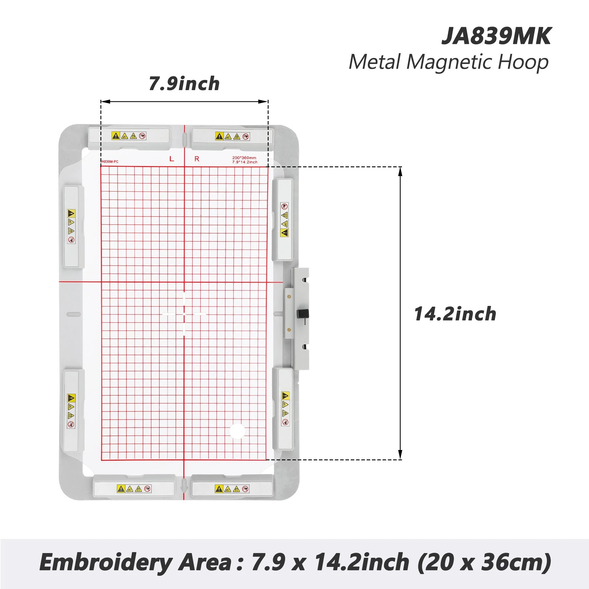 JA839MK Magnetic Embroidery Hoop 7.9x14.2" 200x360mm (Long-bar Magnets) for Elna eXpressive 830L Embroidery Machine