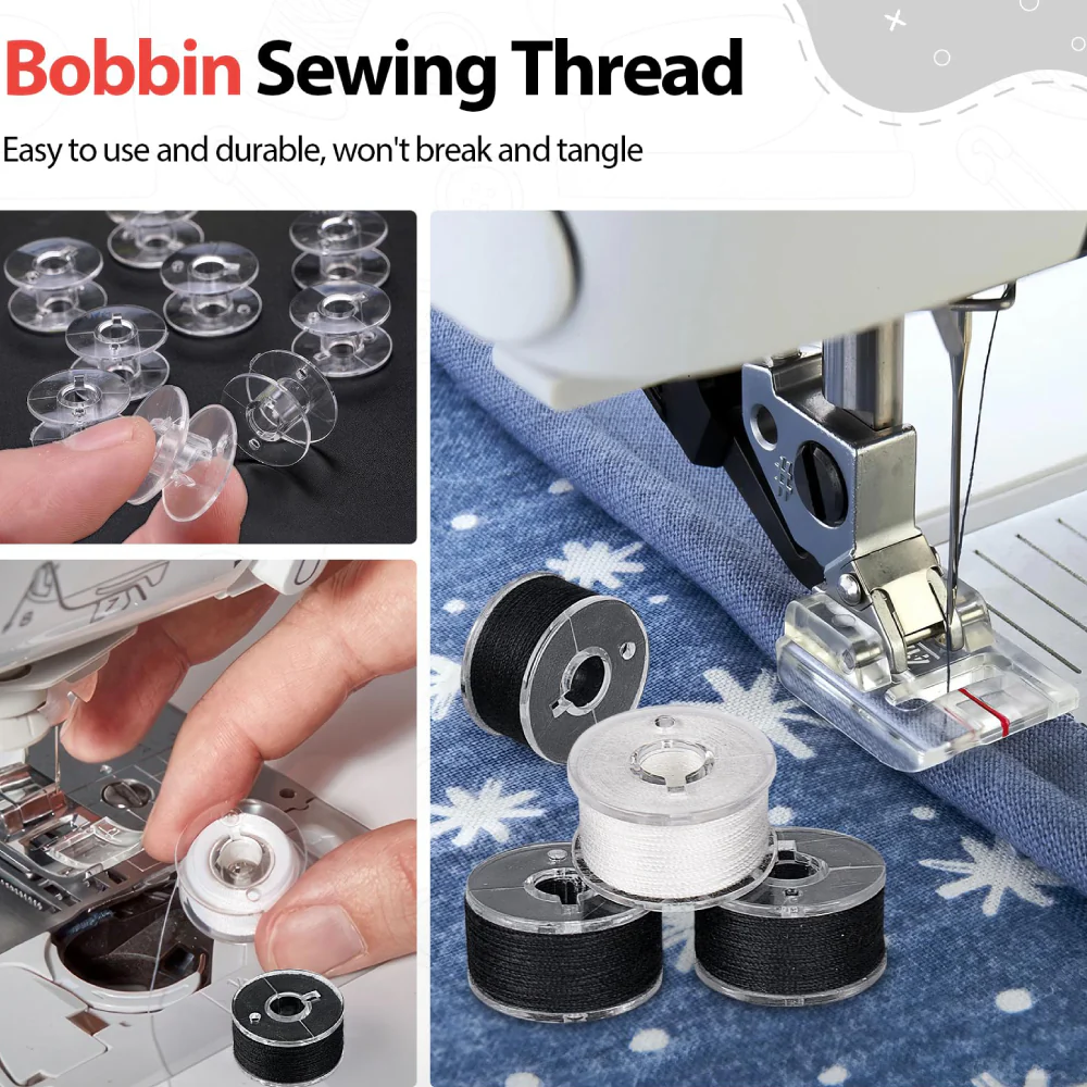 Sewtalent 25pcs White/Black Prewound Bobbin Thread 70D/2 (60WT) Size A SA156 Plastic Sided for Embroidery and Sewing Machines - Image 10