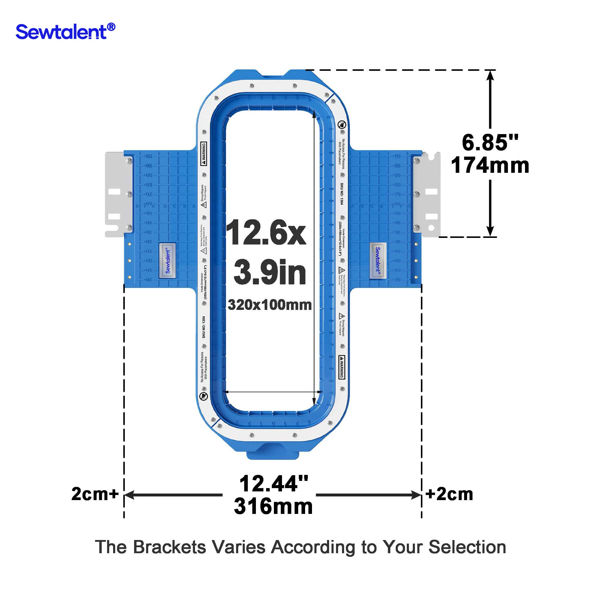 Sewtalent Magnetic Embroidery Hoop  12.6"x3.9" | 320x100mm for Tajima Juki SAI/TEHX/TEJT/TEMX-C/TFHX-IIC/TFMX-C/TFMX-IIC/TMAR/TMBP-SC/TMBP2-SC/TMBP2-XC/TMBR-SC/TMBU-S/TMEX/TMEZ-KC/TMEZ-SC/TMFX/TUMX/TWMX-C Embroidery Machines - Image 2